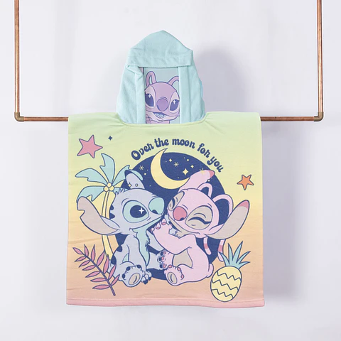 TOALLA CAPUCHA STITCH ORIGINAL DISNEY 60x120CM EXCELENTE CALIDAD MICROFIBRA 70/30- POR MAYOR