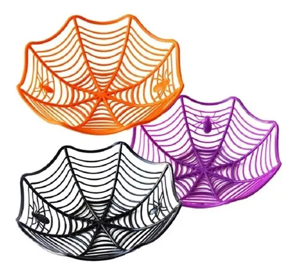 CANASTA DULCERA DE HALLOWEEN TELA DE ARAÑA 28x28CM- POR MAYOR 1