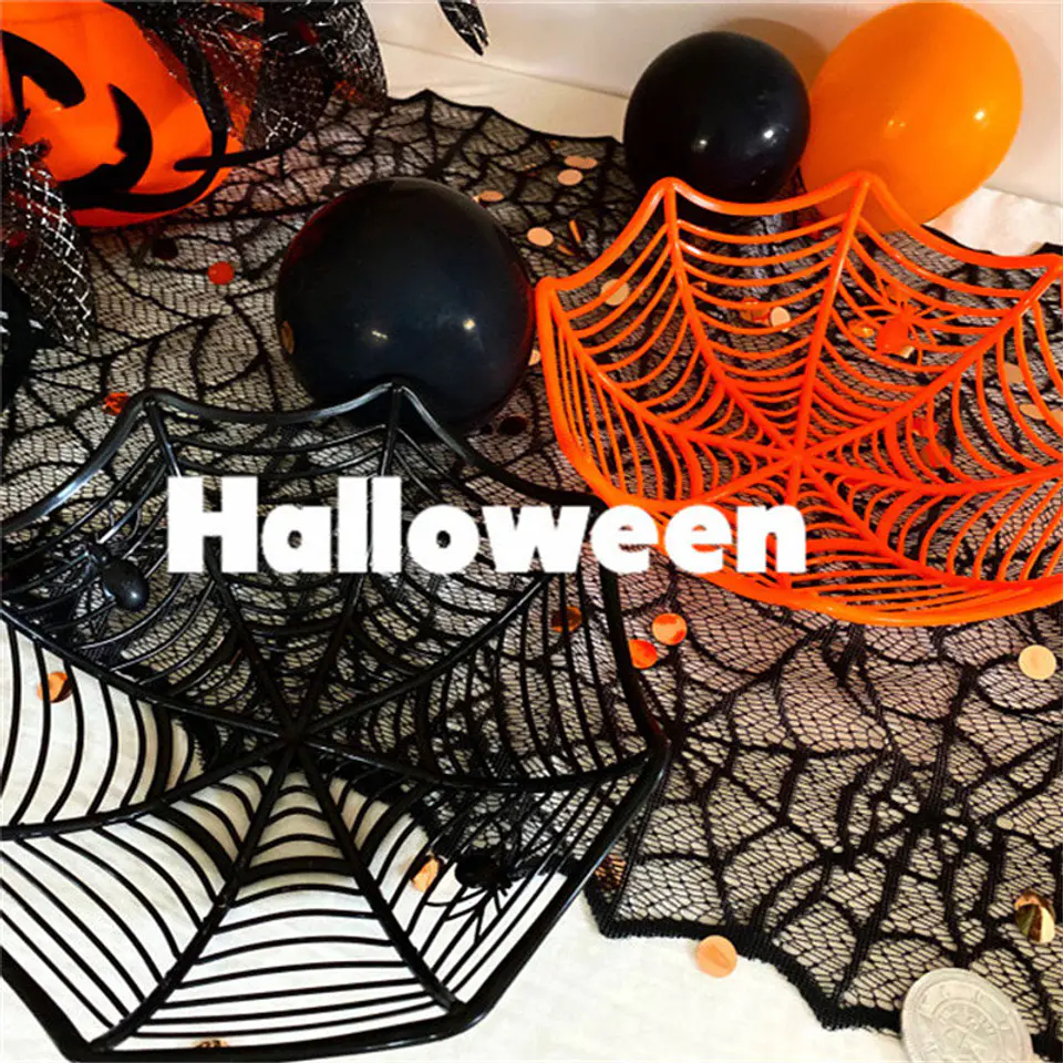 CANASTA DULCERA DE HALLOWEEN TELA DE ARAÑA 28x28CM- POR MAYOR 6