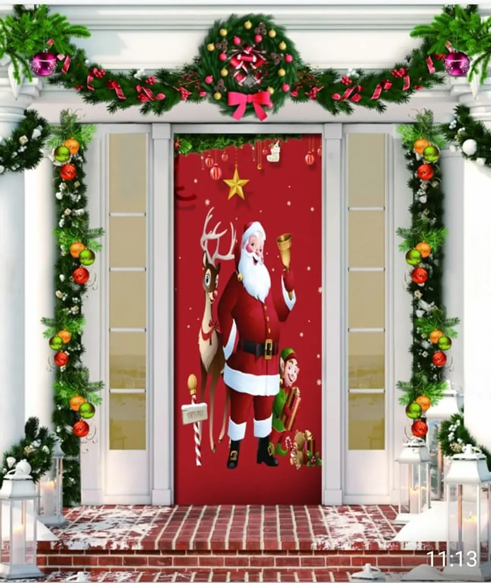 FUNDA PARA PUERTA NAVIDAD CLÁSICO 90x210CM SIRVE COMO FUNDA PARA MESA - POR MAYOR 4
