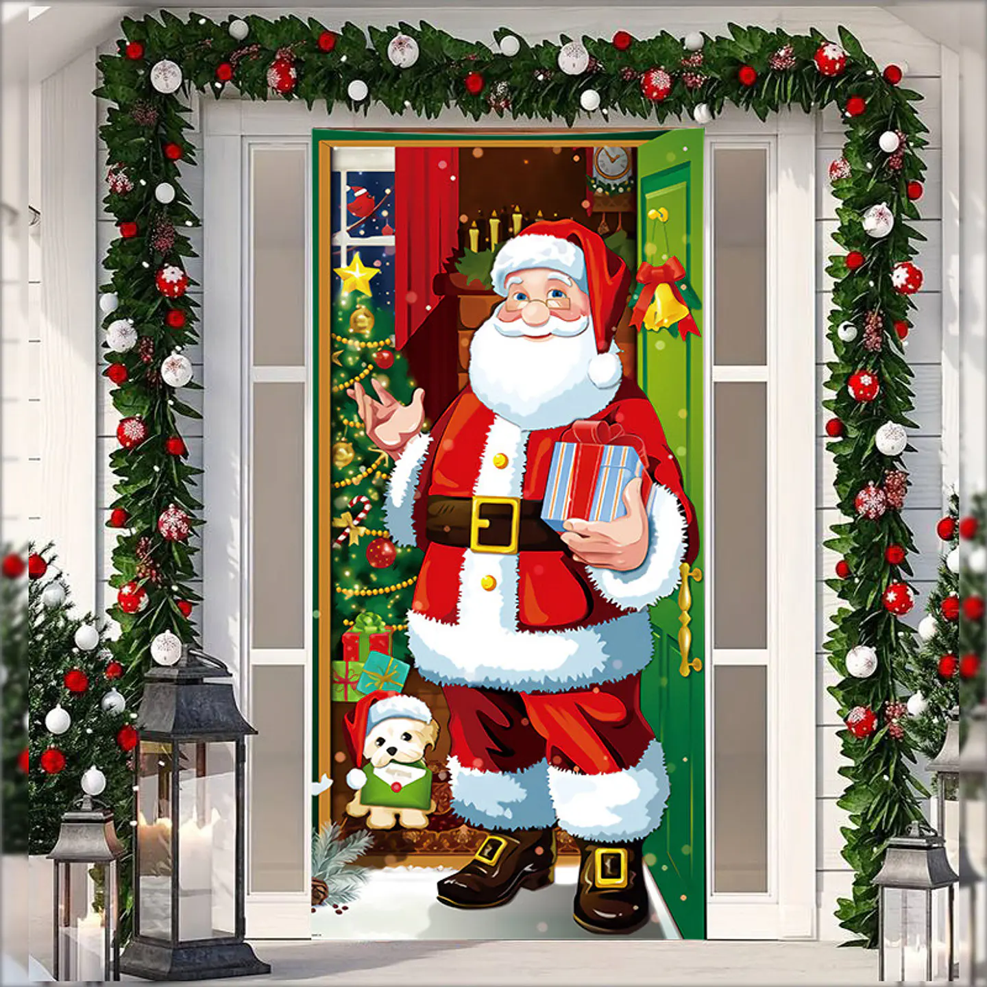 FUNDA PARA PUERTA NAVIDAD CLÁSICO 90x210CM SIRVE COMO FUNDA PARA MESA - POR MAYOR 1