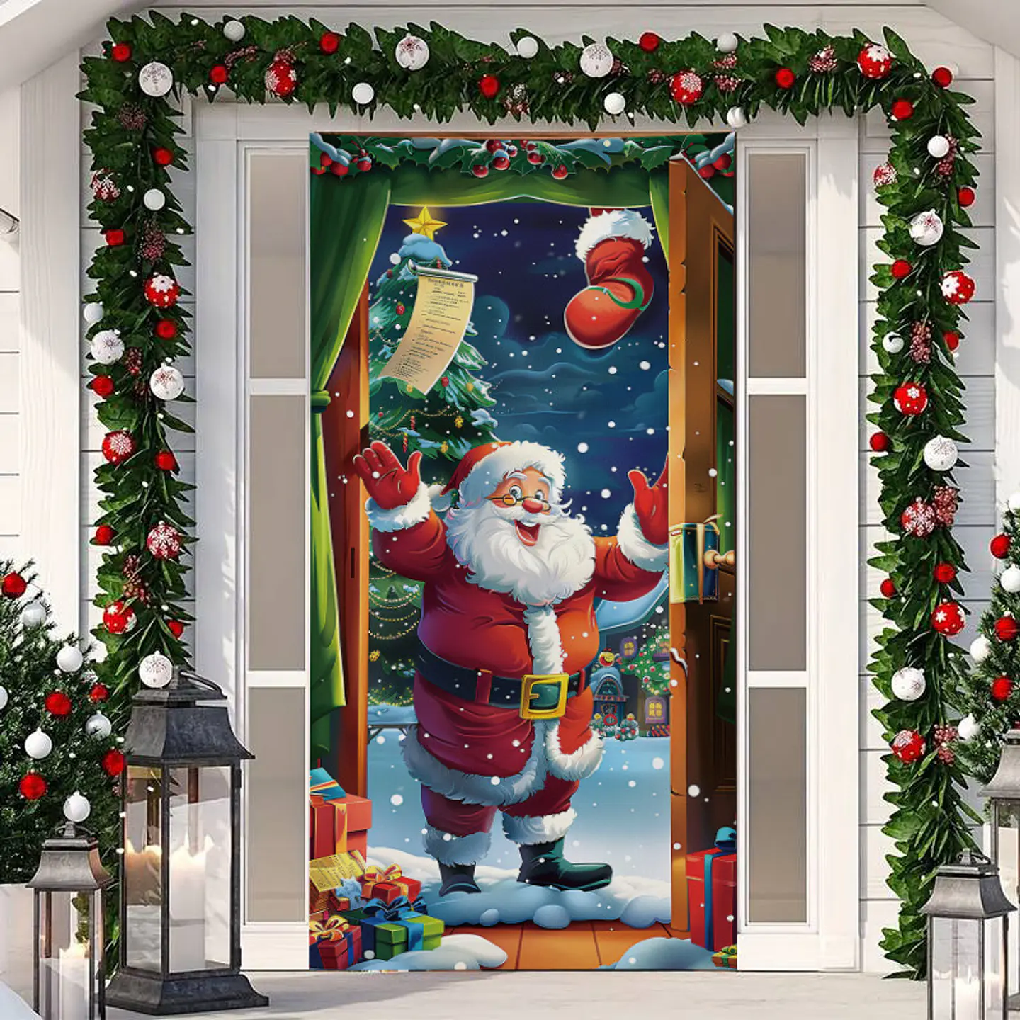 FUNDA PARA PUERTA NAVIDAD CLÁSICO 90x210CM SIRVE COMO FUNDA PARA MESA - POR MAYOR 5