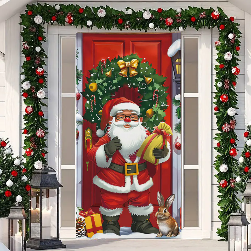 FUNDA PARA PUERTA NAVIDAD CLÁSICO 90x210CM SIRVE COMO FUNDA PARA MESA - POR MAYOR 7