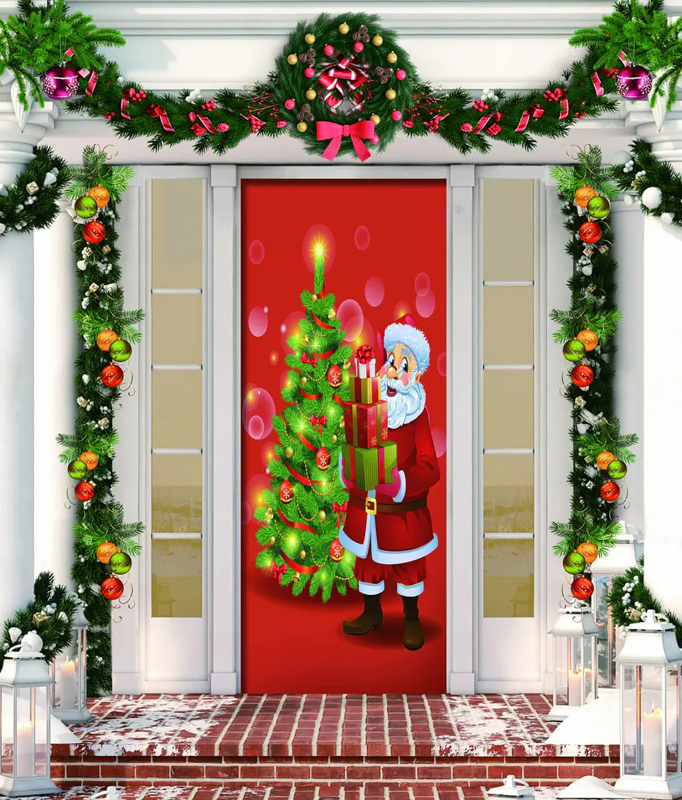 FUNDA PARA PUERTA NAVIDAD CLÁSICO 90x210CM SIRVE COMO FUNDA PARA MESA - POR MAYOR 8