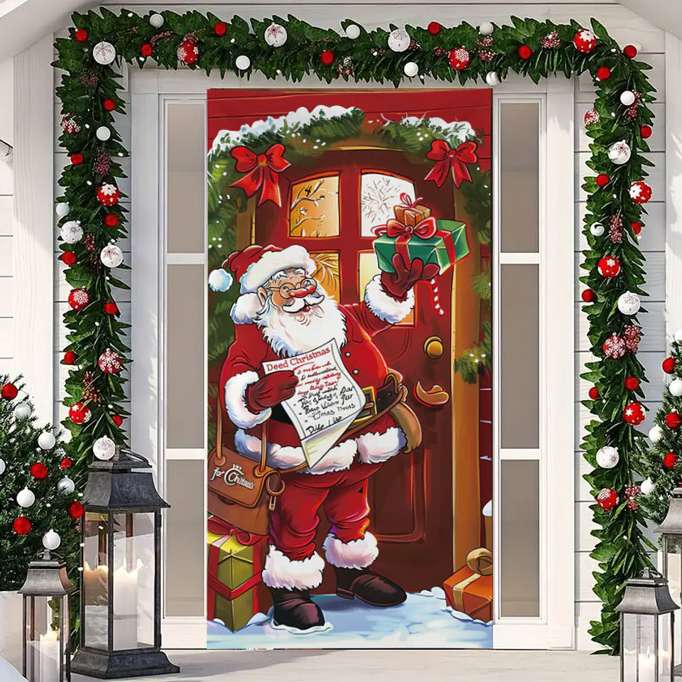 FUNDA PARA PUERTA NAVIDAD CLÁSICO 90x210CM SIRVE COMO FUNDA PARA MESA - POR MAYOR 10