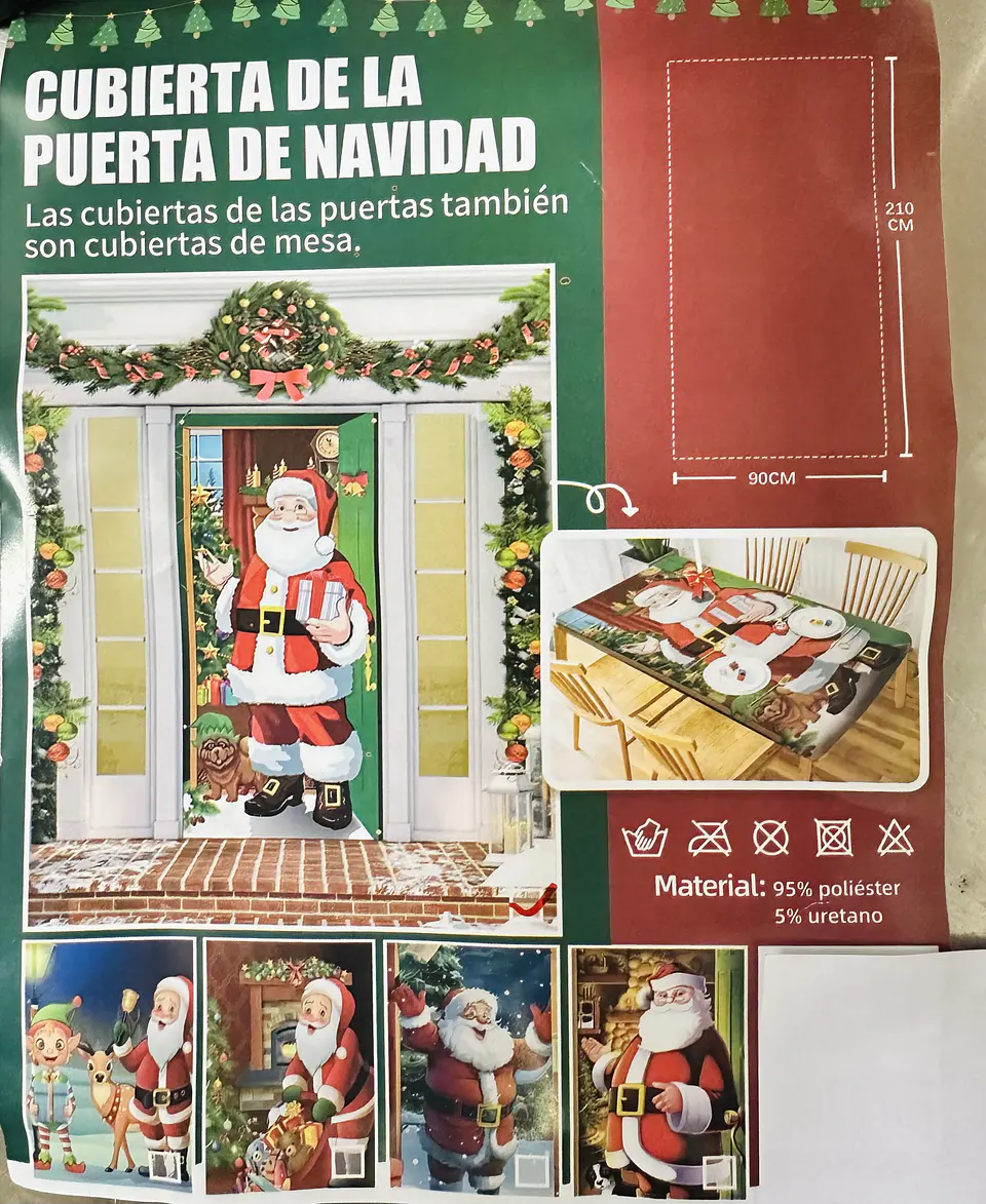FUNDA PARA PUERTA NAVIDAD CLÁSICO 90x210CM SIRVE COMO FUNDA PARA MESA - POR MAYOR 11