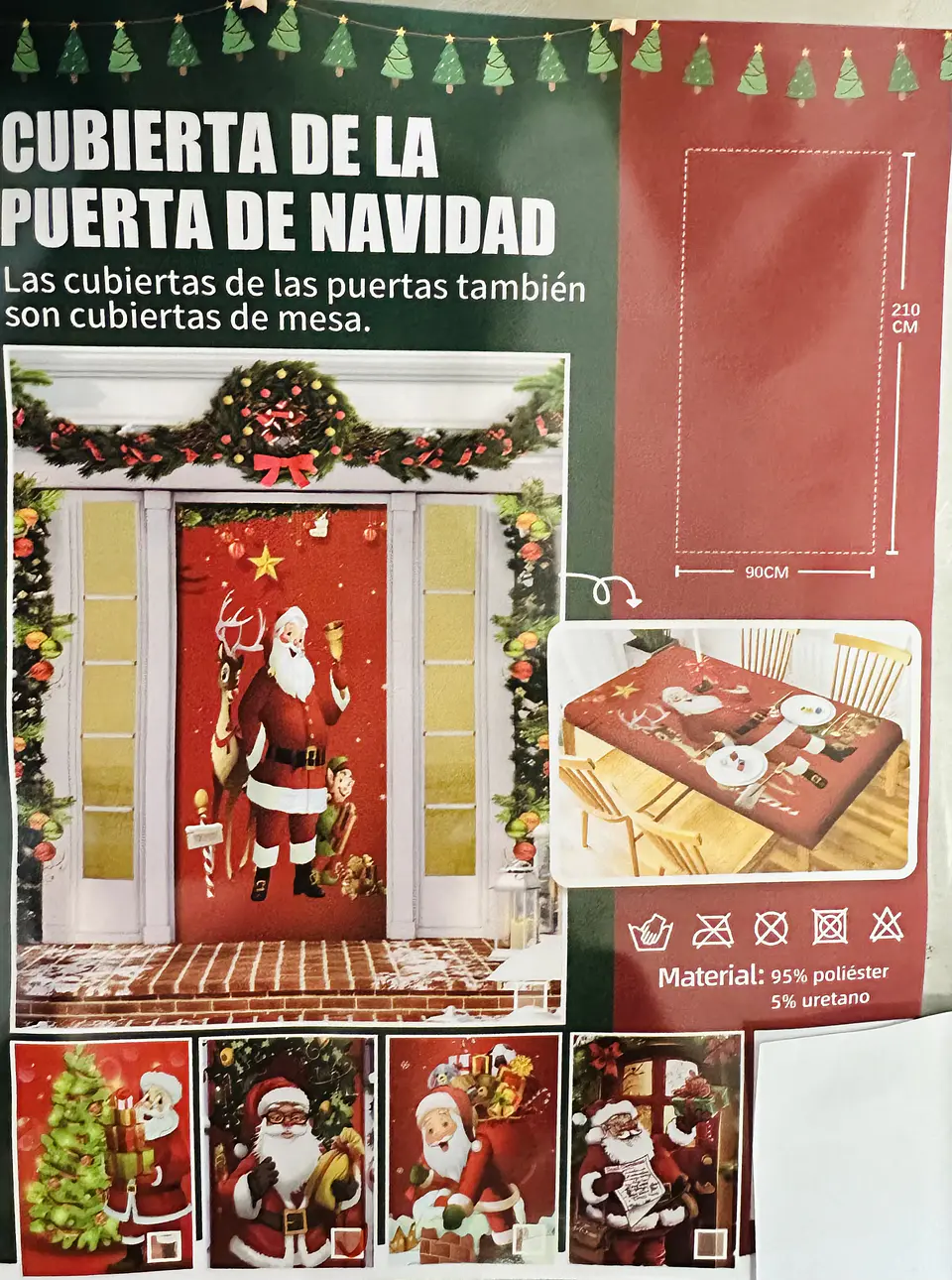 FUNDA PARA PUERTA NAVIDAD CLÁSICO 90x210CM SIRVE COMO FUNDA PARA MESA - POR MAYOR 12