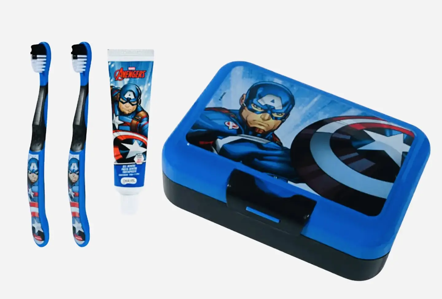 SET PASTA DE DIENTE + CEPILLO + LONCHERA AVENGERS- POR MAYOR 1