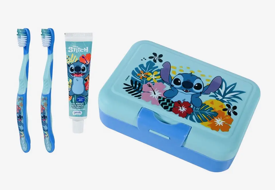 SET PASTA DE DIENTE + CEPILLO + LONCHERA STITCH- POR MAYOR 1