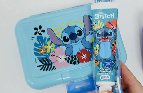 SET PASTA DE DIENTE + CEPILLO + LONCHERA STITCH- POR MAYOR