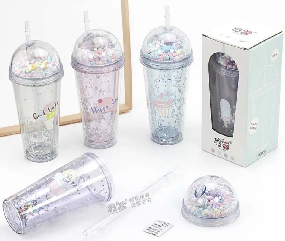 VASO DE ACRÍLICO KAWAI CON PERLAS DE PLUMAVIT CON CAJA - POR MAYOR 1