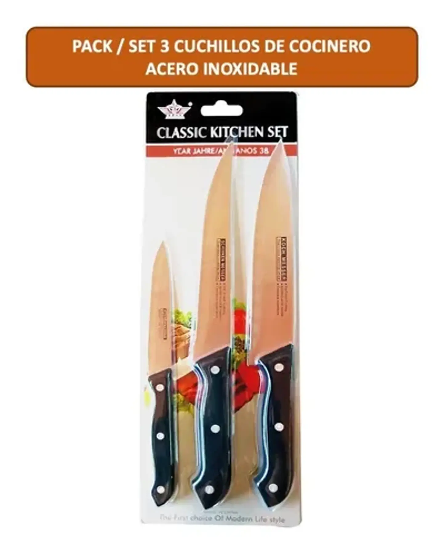 SET DE CUCHILLOS DE ACERO INOXIDABLE PQT 3 PZS- POR MAYOR 1