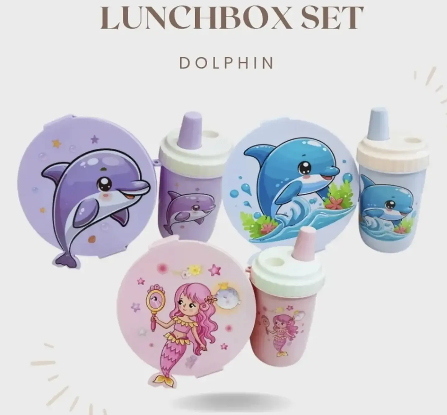 SET LONCHERA + TOMATODO DELFIN Y SIRENA KAWAI - POR MAYOR 1
