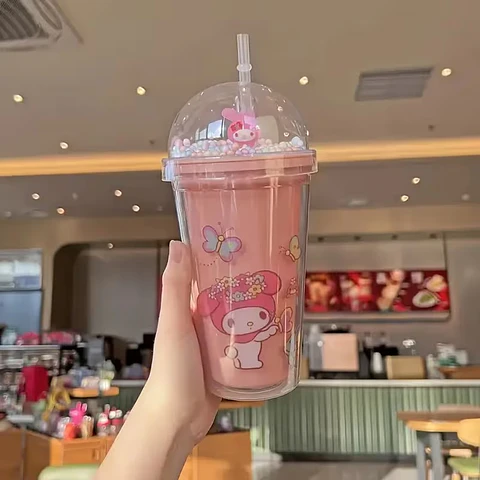 VASO ACRILICO MY MELODY CON MINI ESFERAS DE PLUMAVIT- POR MAYOR