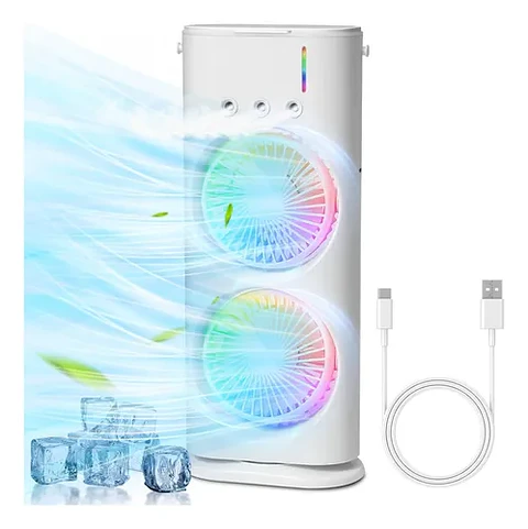 VENTILADOR DOBLE CON HUMIDIFICADOR Y LUCES RGB - COPIA