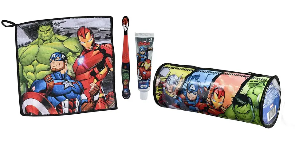 SET PASTA DE DIENTES + CEPILLO + TOALLA CON DISEÑO MARVEL- POR MAYOR 1
