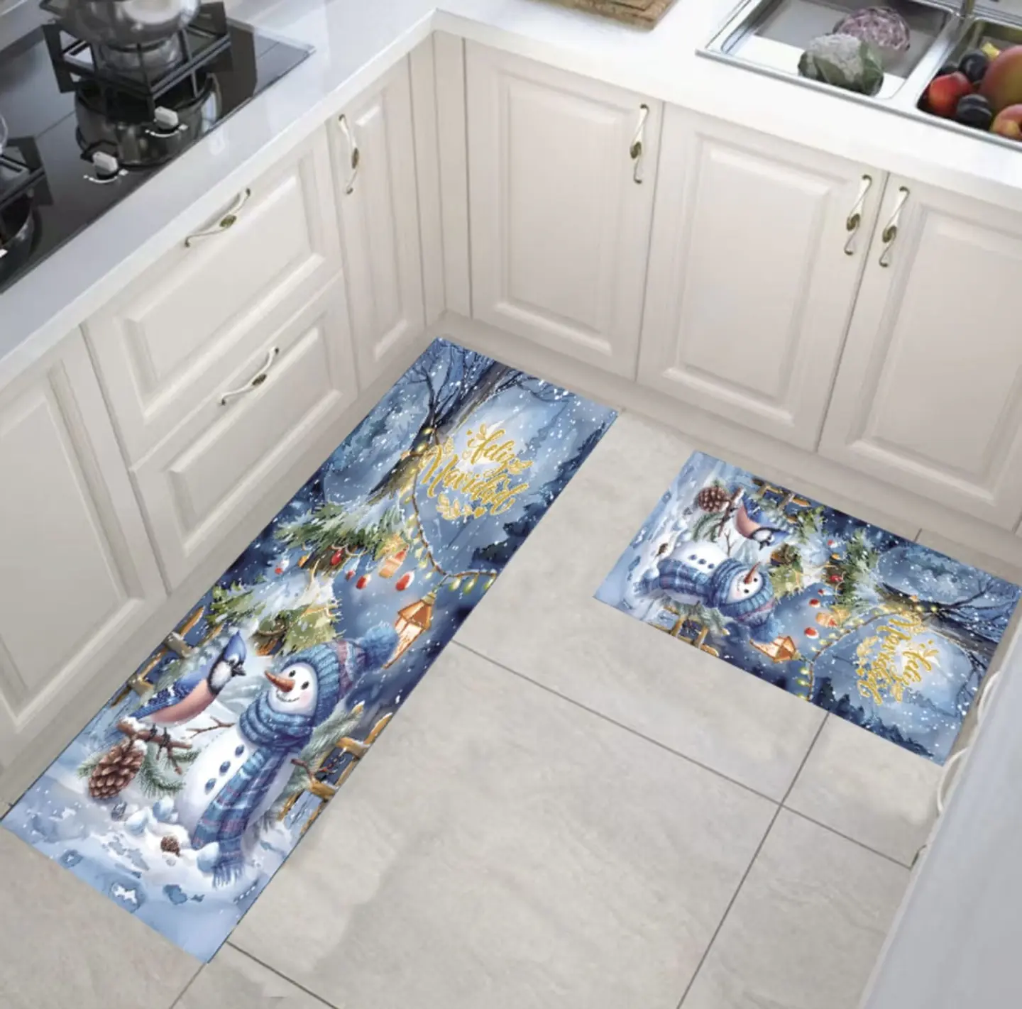 ALFOMBRA SET DE COCINA DOBLE 40x60CM + 40x120CM NAVIDAD CELESTE 2025- POR MAYOR 5