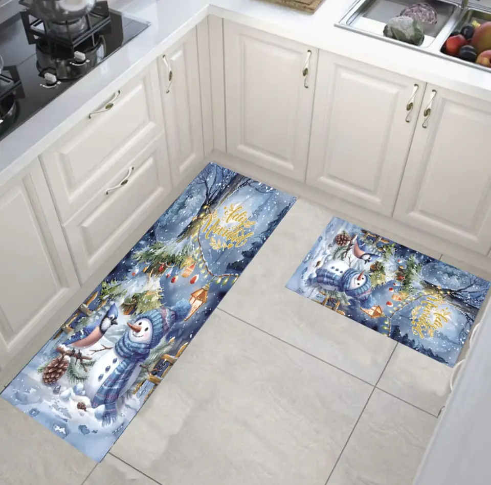 ALFOMBRA SET DE COCINA DOBLE 40x60CM + 40x120CM NAVIDAD CELESTE 2025- POR MAYOR 5
