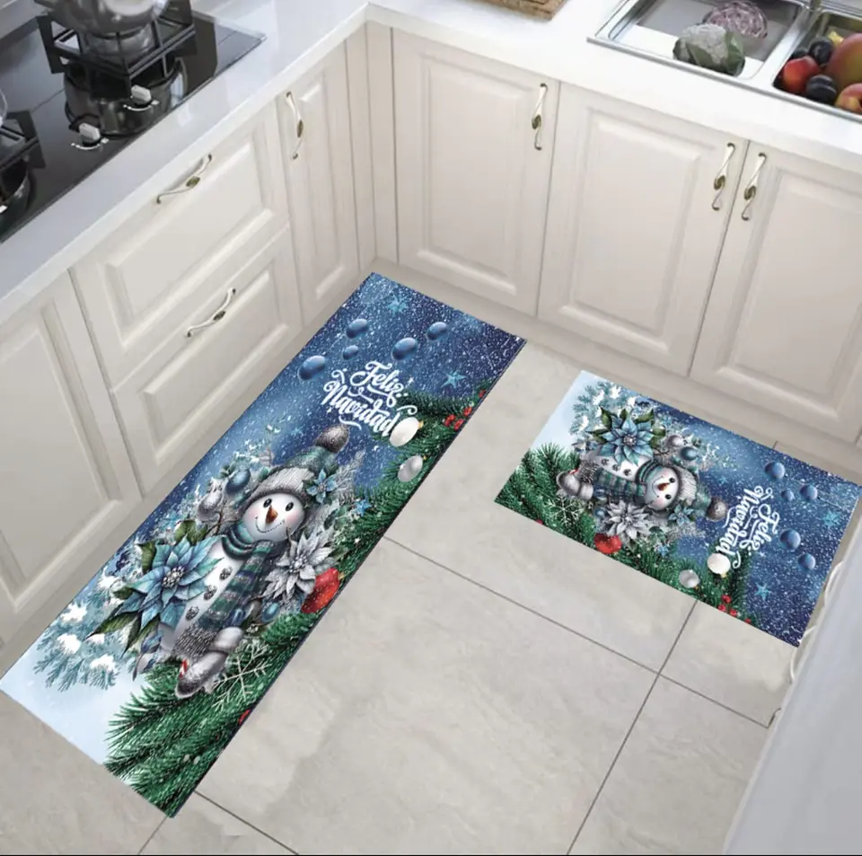 ALFOMBRA SET DE COCINA DOBLE 40x60CM + 40x120CM NAVIDAD CELESTE 2025- POR MAYOR 1
