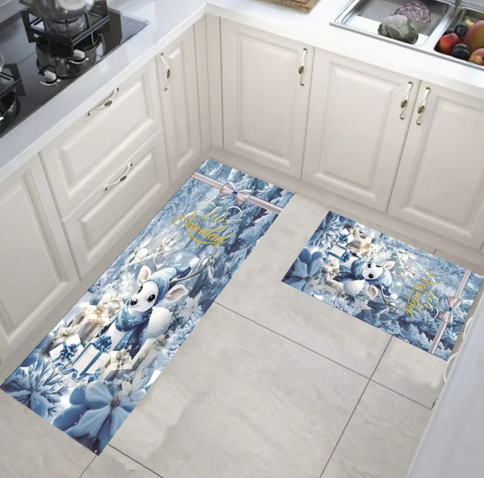 ALFOMBRA SET DE COCINA DOBLE 40x60CM + 40x120CM NAVIDAD CELESTE 2025- POR MAYOR 8