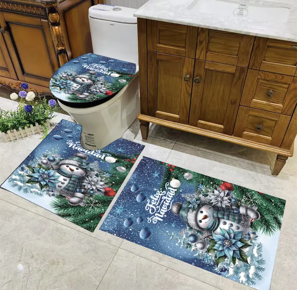 ALFOMBRA SET DE BAÑO DE 3 PIEZAS NAVIDAD CELESTE 2025- POR MAYOR 9