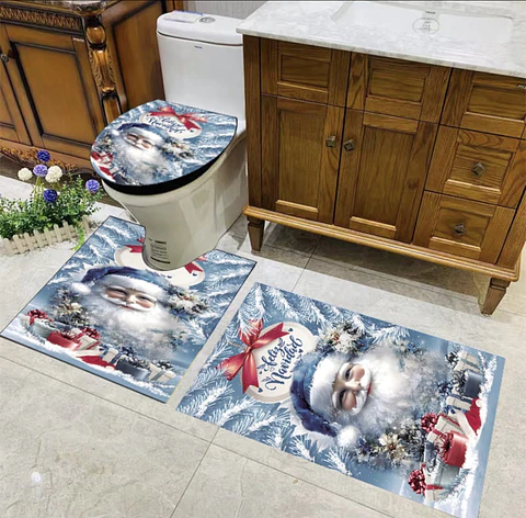 ALFOMBRA SET DE BAÑO DE 3 PIEZAS NAVIDAD CELESTE 2025- POR MAYOR