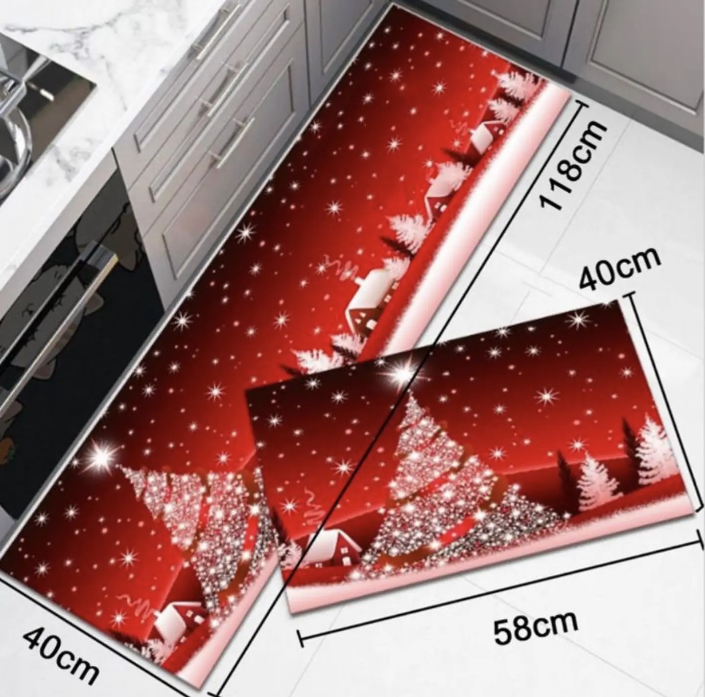 ALFOMBRA DOBLE SET DE COCINA NAVIDAD 40x60CM + 40x120CM- POR MAYOR 1