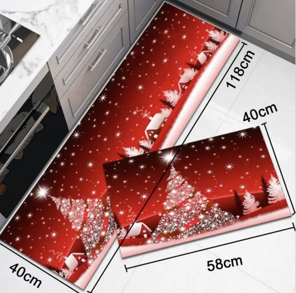 ALFOMBRA DOBLE SET DE COCINA NAVIDAD 40x60CM + 40x120CM- POR MAYOR 1