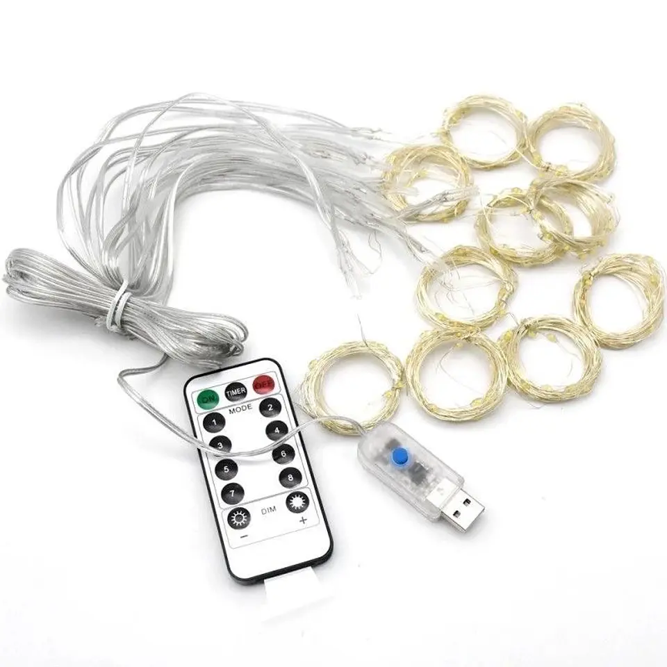 CORTINA DE LUCES DE HADA 3x2METROS CÁLIDA CONEXIÓN USB REGULABLE CON CONTROL REMOTO EMPAQUE BOLSA- POR MAYOR 2