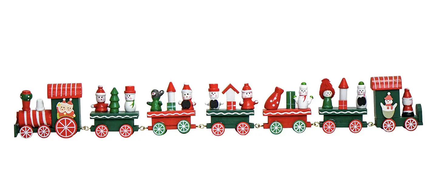 ADORNO TREN DE MADERA ROJO 7 VAGONES 42x6CM- POR MAYOR 1