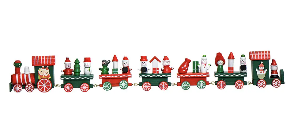 ADORNO TREN DE MADERA ROJO 7 VAGONES 42x6CM- POR MAYOR 1
