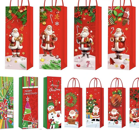 DOCENA BOLSA DE REGALO NAVIDAD PARA BOTELLA 36x13x9CM- POR MAYOR