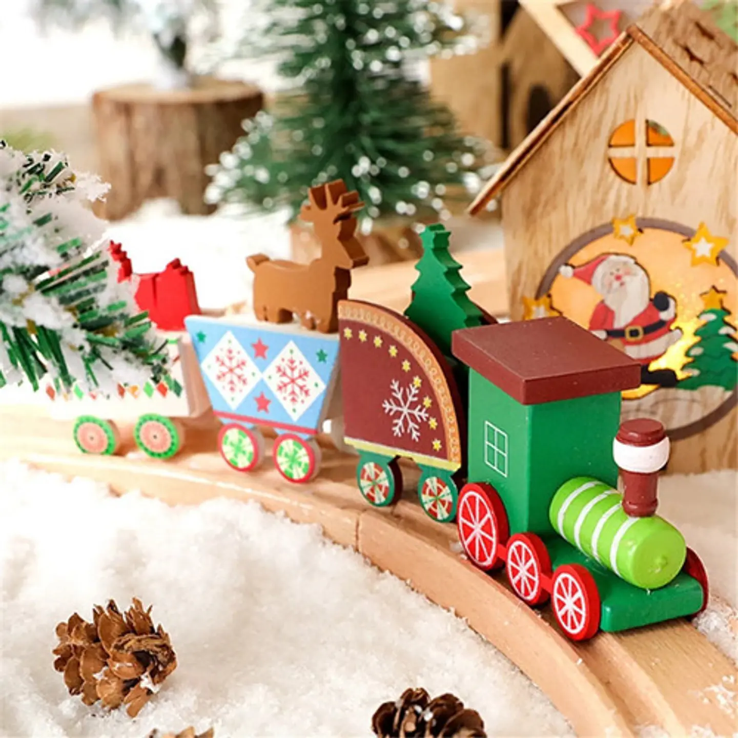ADORNO TRENCITO DE MADERA NAVIDAD 4 VAGONES- POR MAYOR 3