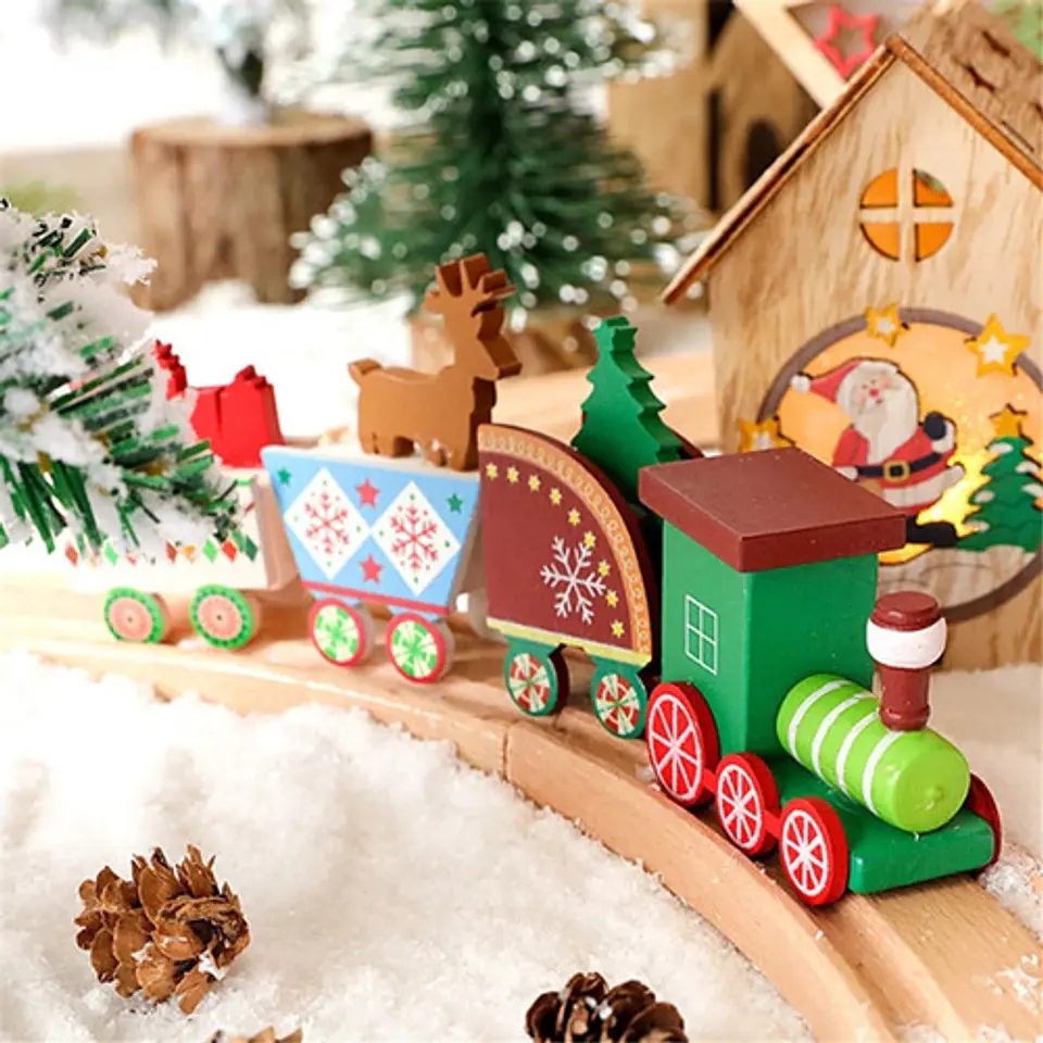 ADORNO TRENCITO DE MADERA NAVIDAD 4 VAGONES- POR MAYOR 3
