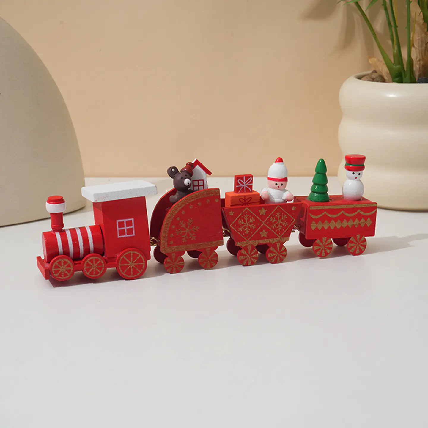 ADORNO TRENCITO DE MADERA NAVIDAD 4 VAGONES- POR MAYOR 4