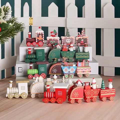 ADORNO TRENCITO DE MADERA NAVIDAD 4 VAGONES- POR MAYOR