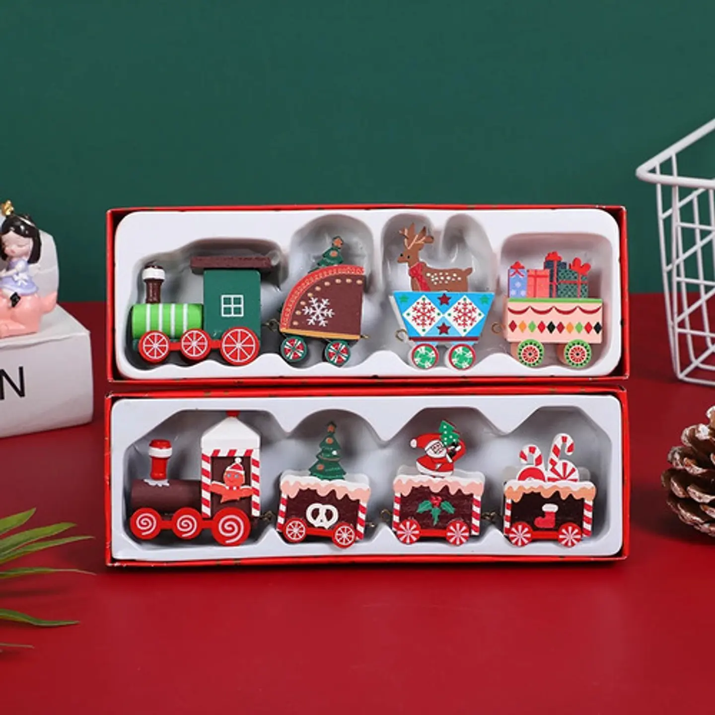 ADORNO TRENCITO DE MADERA NAVIDAD 4 VAGONES- POR MAYOR 5