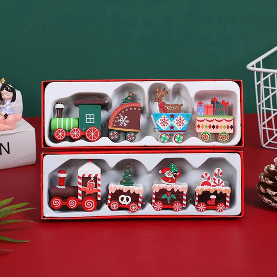 ADORNO TRENCITO DE MADERA NAVIDAD 4 VAGONES- POR MAYOR 5