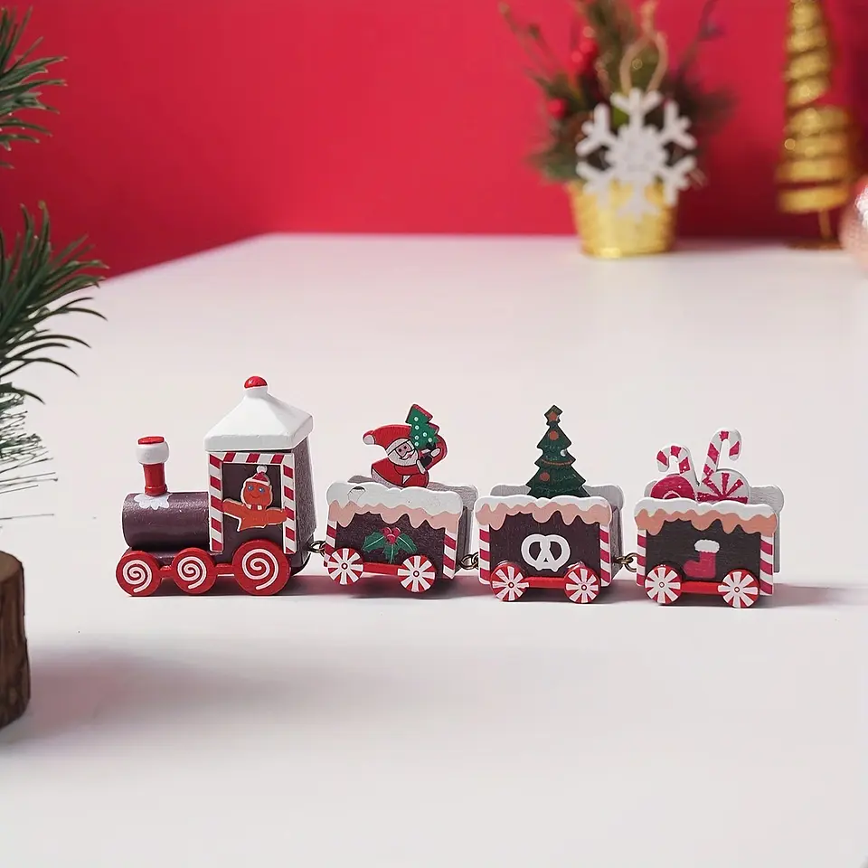 ADORNO TRENCITO DE MADERA NAVIDAD 4 VAGONES- POR MAYOR 6