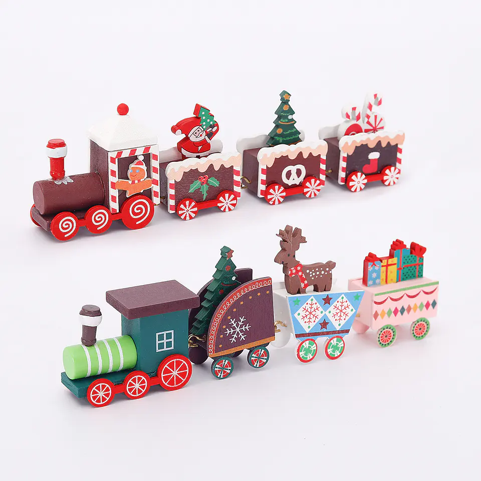 ADORNO TRENCITO DE MADERA NAVIDAD 4 VAGONES- POR MAYOR 7