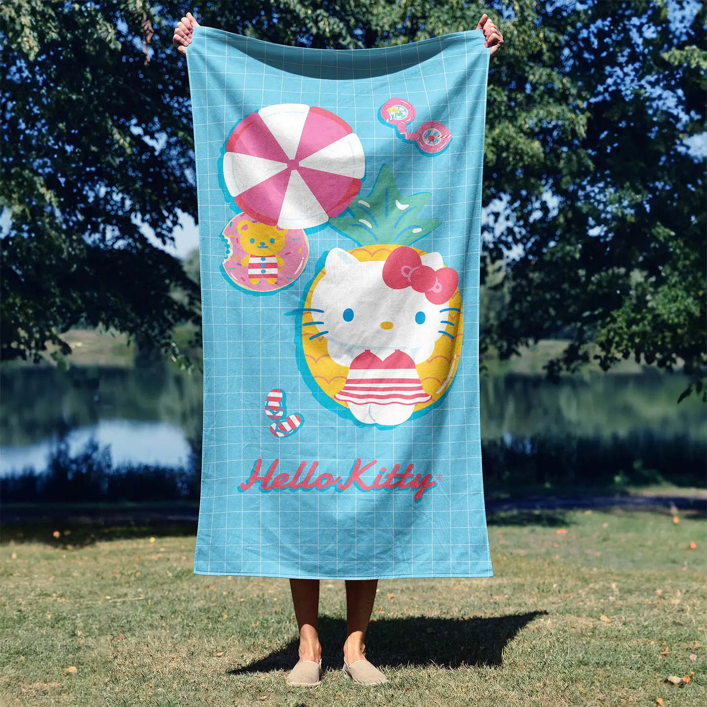 TOALLA PLAYA 70x140CM + BOLSO HELLO KITTY SANRIO ORIGINAL CALIDAD MICROFIBRA - POR MAYOR 2