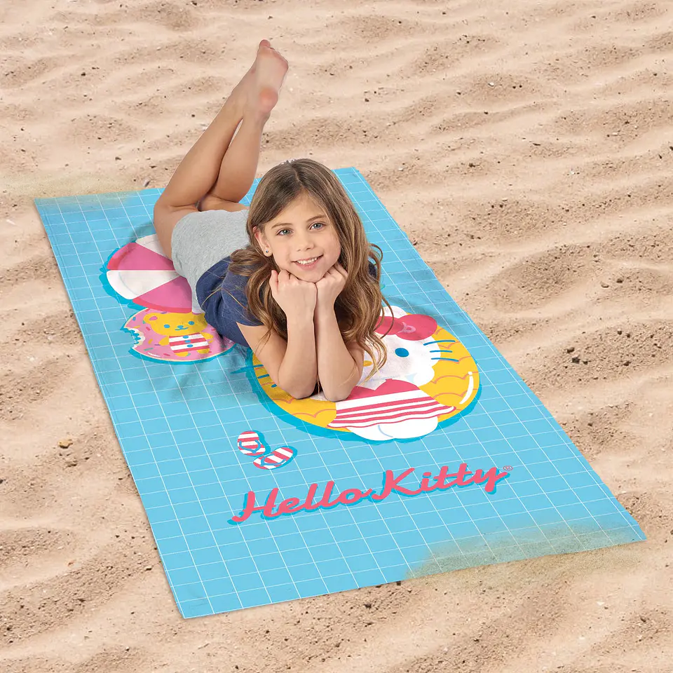 TOALLA PLAYA 70x140CM + BOLSO HELLO KITTY SANRIO ORIGINAL CALIDAD MICROFIBRA - POR MAYOR 3