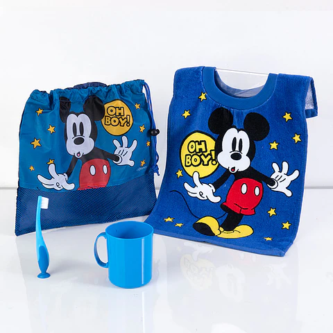 SET TOALLA ALGODON, CEPILLO, TAZA Y BOLSO MICKEY MOUSE DISNEY ORIGINAL- POR MAYOR