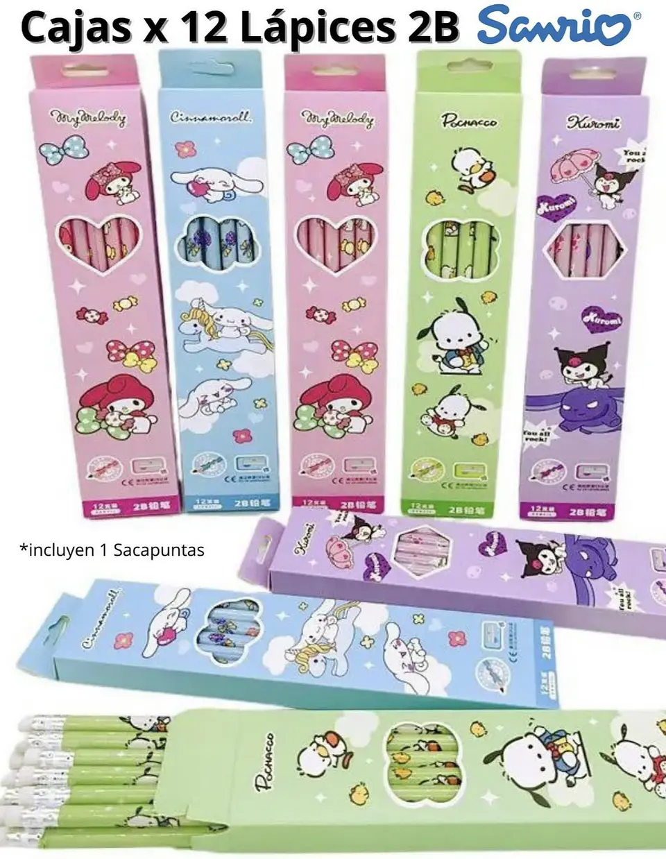 SET 12 LÁPIZ GRAFITO 2B CON GOMA SANRIO - POR MAYOR 1