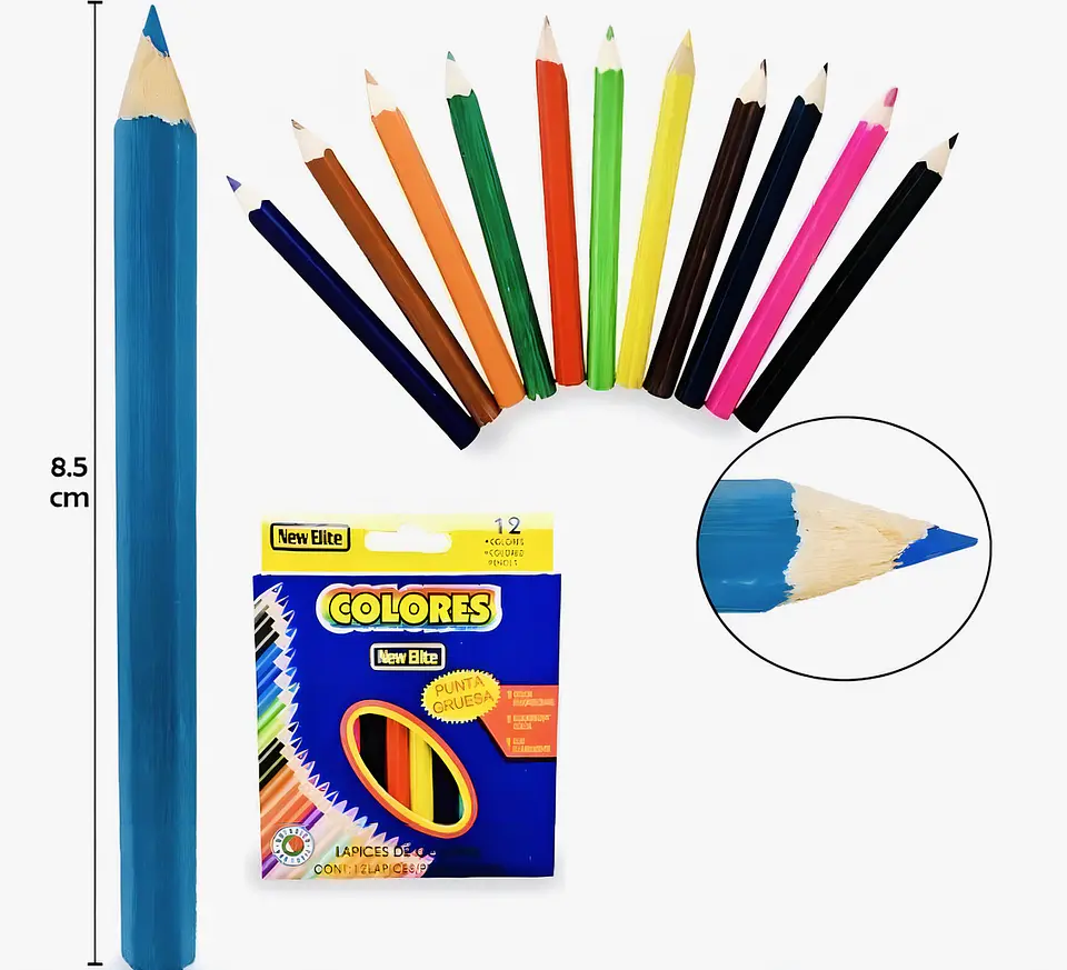 SET DE 12 COLORES CORTO 8.5CM NEW ELITE - POR MAYOR 2
