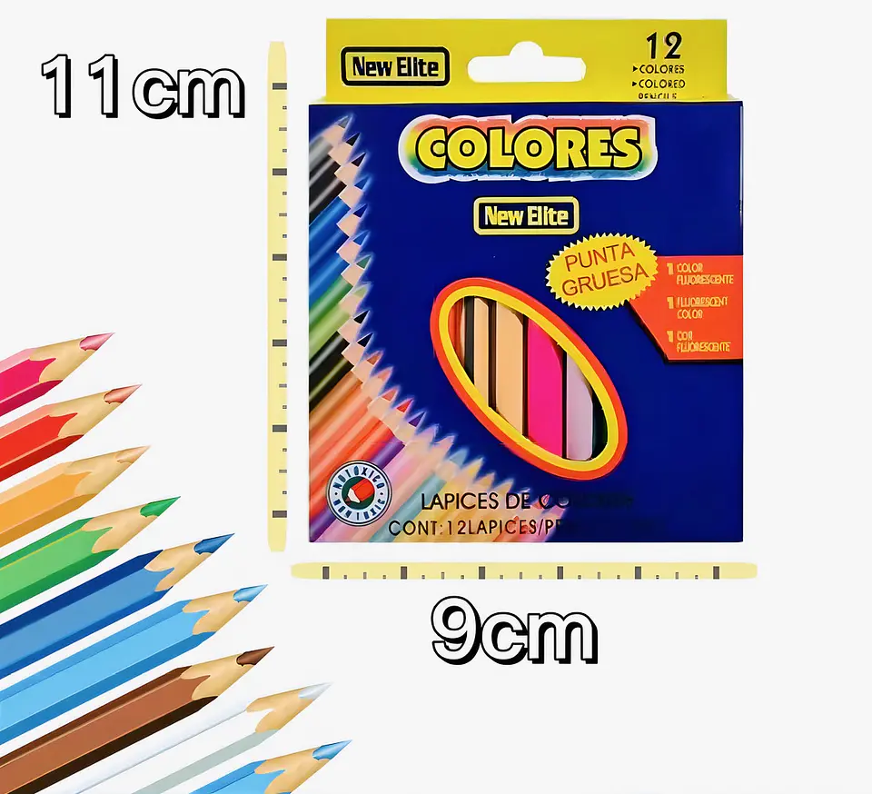 SET DE 12 COLORES CORTO 8.5CM NEW ELITE - POR MAYOR 1