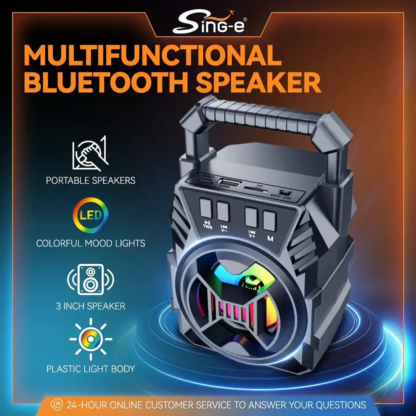 MINI PARLANTE PORTÁTIL BLUETOOTH SING-E BT1305 LUCES MULTICOLOR - POR MAYOR 4