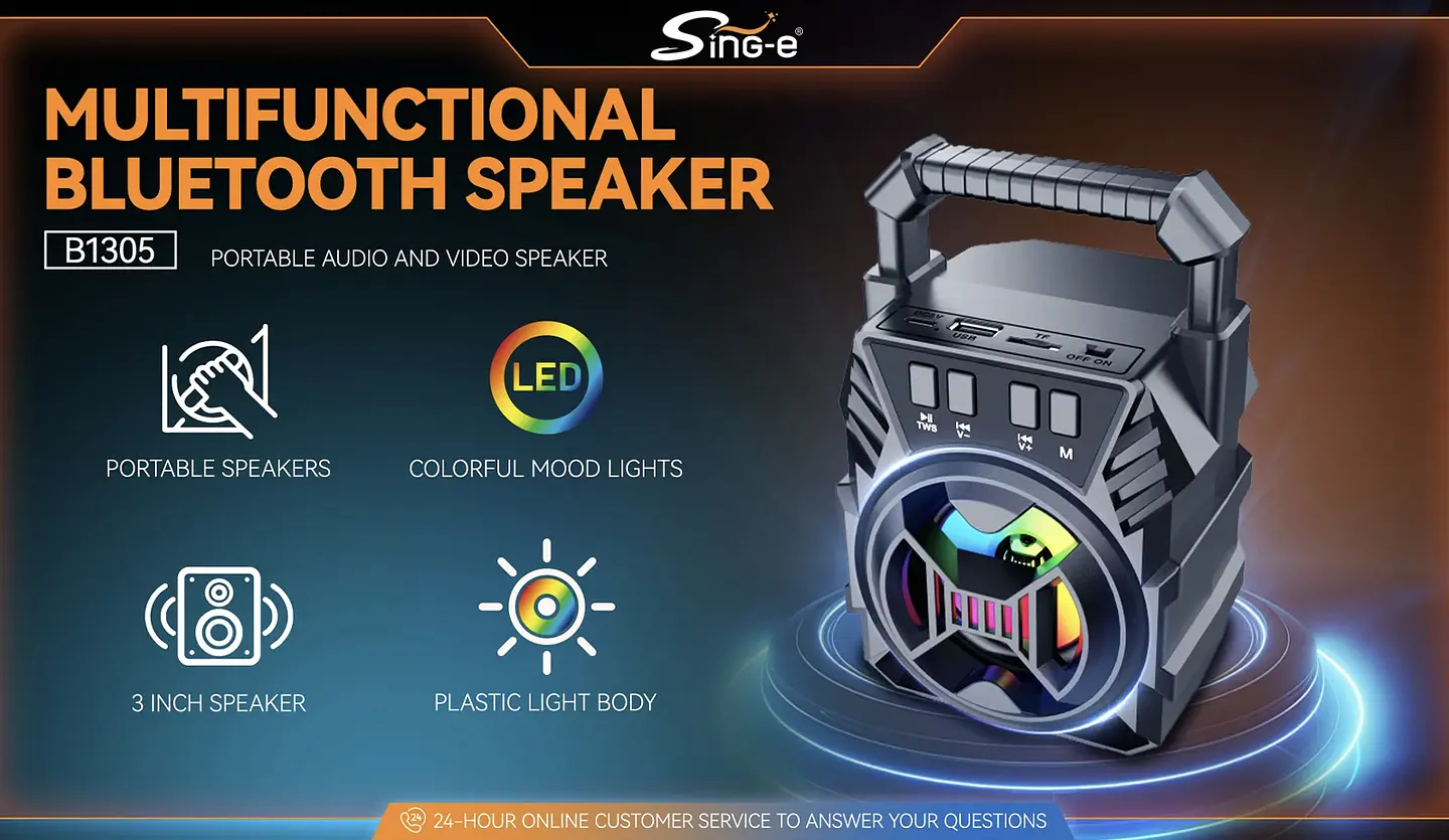 MINI PARLANTE PORTÁTIL BLUETOOTH SING-E BT1305 LUCES MULTICOLOR - POR MAYOR 5