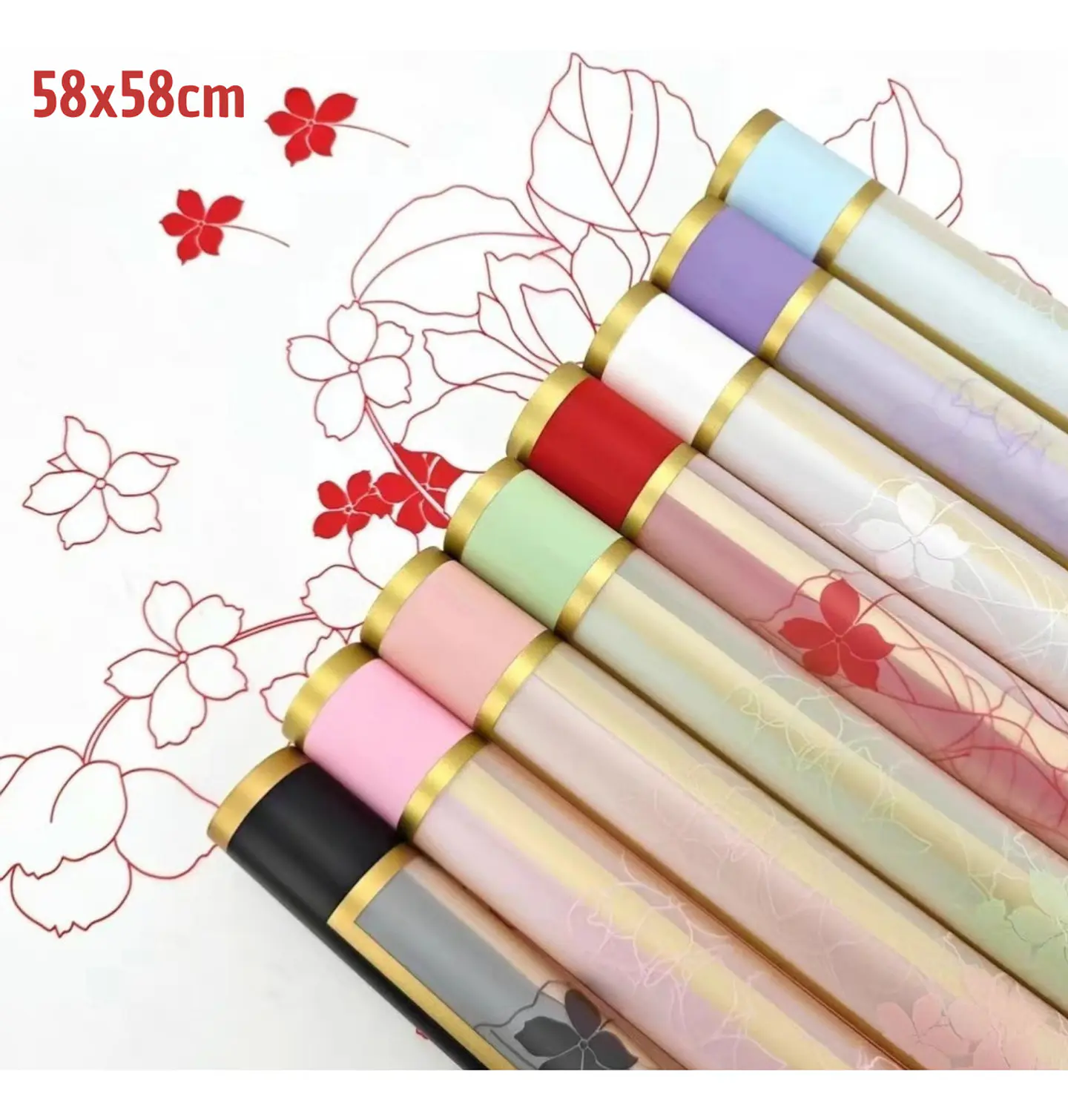 PAPEL COREANO CON DISEÑO Y BORDE DORADO - POR MAYOR 1