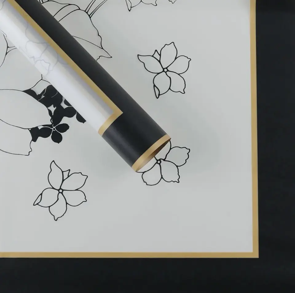 PAPEL COREANO CON DISEÑO Y BORDE DORADO - POR MAYOR 14